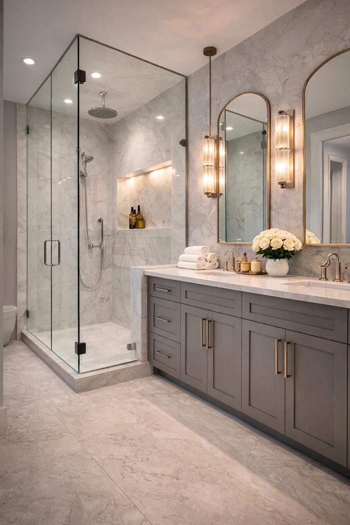 Bathroom remodeling with quartz vanity in Palm Beach County